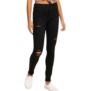 Hollister High Rise Super Skinny Distressed Black Jeans Size 7 / 28 stretchy